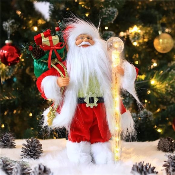 Christmas Santa Claus Figurine Decoration with LED Light Medium Ornament - 14'' - Picture 1 of 6